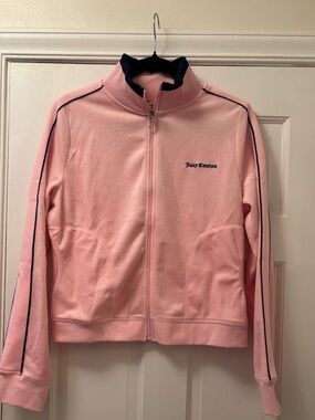 Pickleball Lovers Juicy Couture Pink Velour Zip Jacket with Navy Trim
Size Large